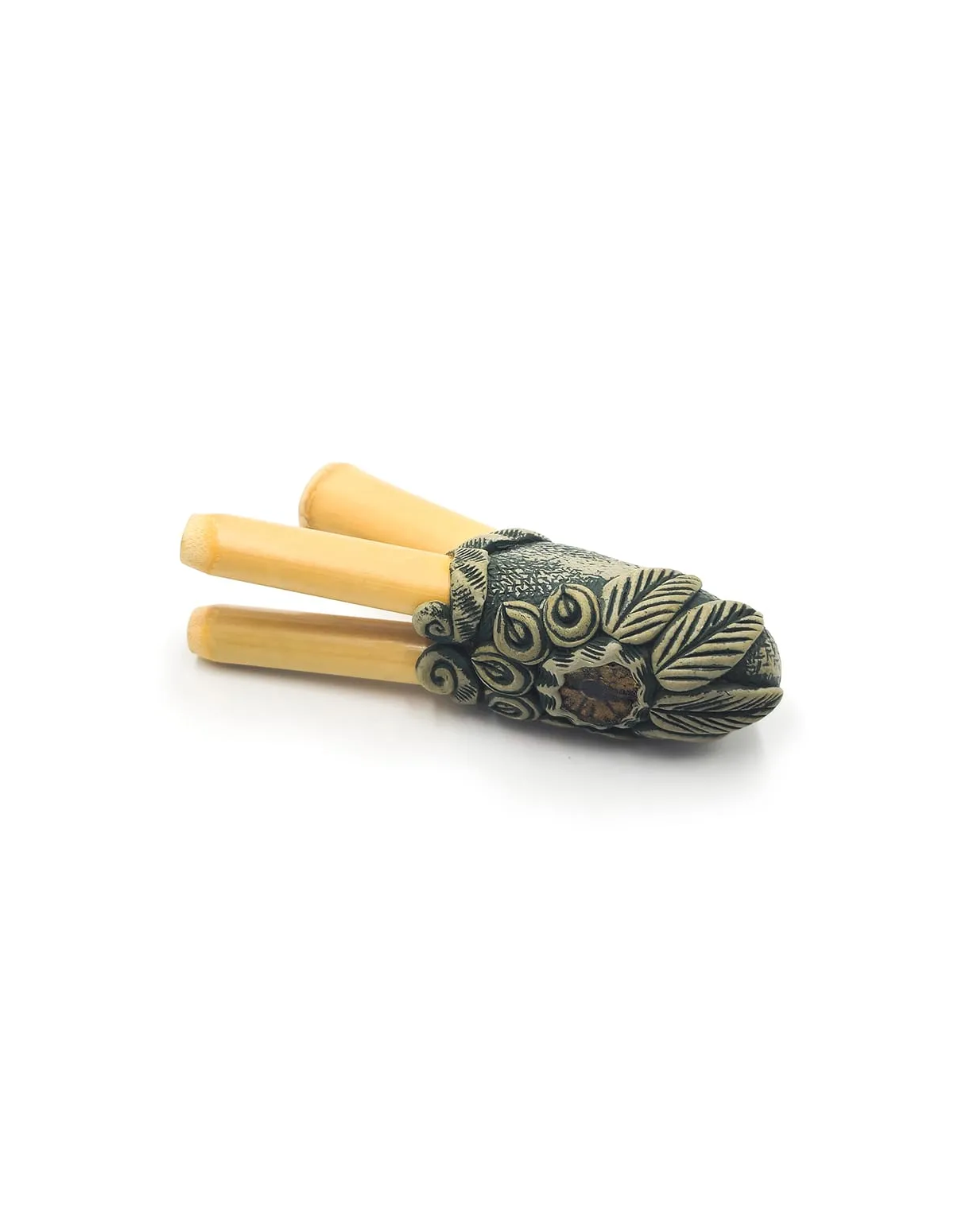 Kuripe en bambou – Double Barrel – trois tubes de bambou et corps modelé