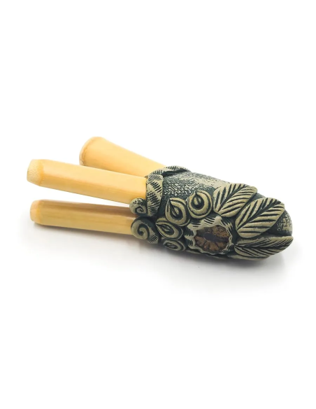 Kuripe en bambou – Double Barrel – trois tubes de bambou et corps modelé