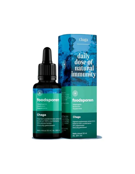 Extrait de chaga 12:1 (Inonotus obliquus), 30 ml – Foodsporen – flacon et étui