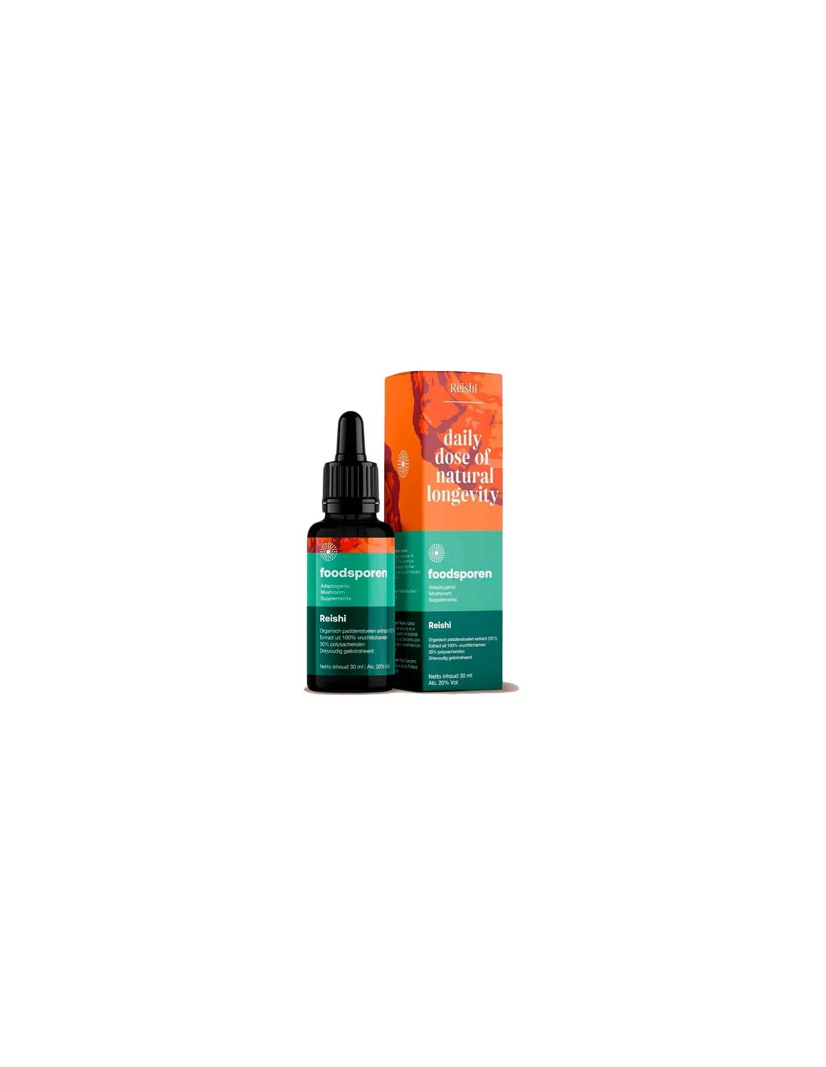 Extrait de reishi 12:1 (Ganoderma lucidum), 30 ml – Foodsporen – flacon compte-gouttes et étui