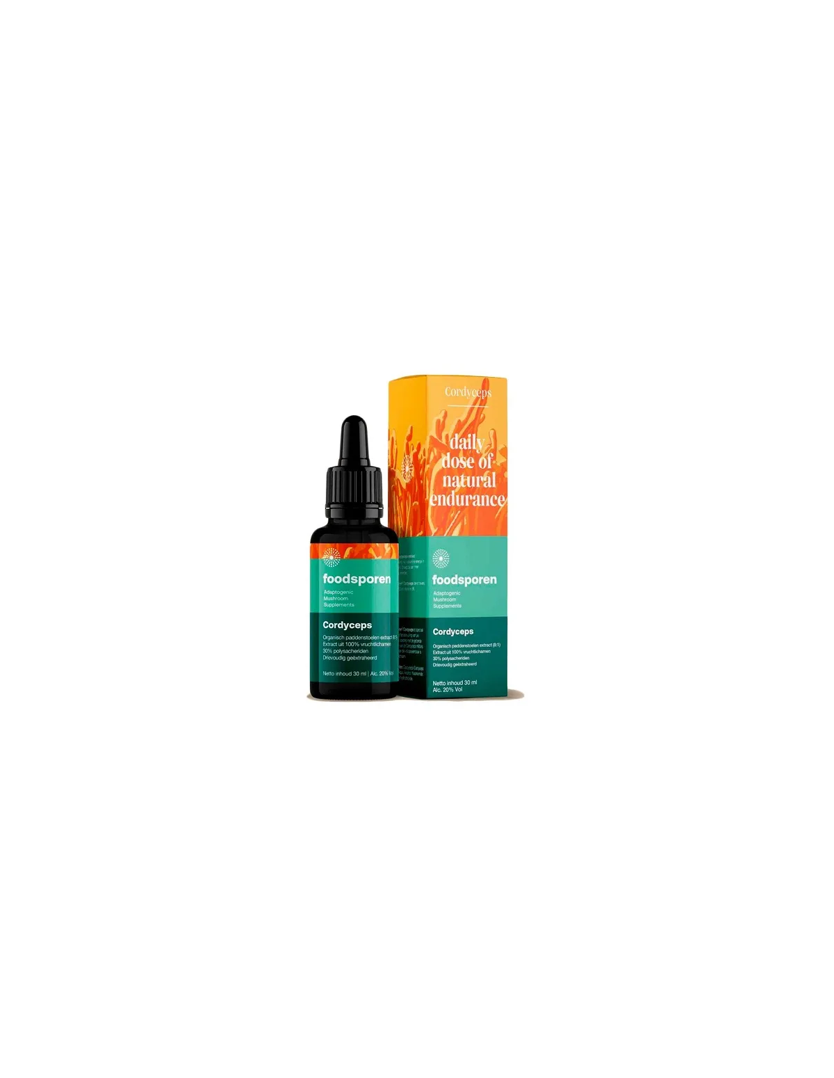 Extrait de cordyceps 8:1, 30 ml – Foodsporen – flacon compte-gouttes et boîte
