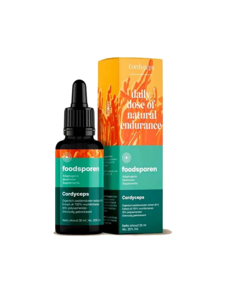 Extrait de cordyceps 8:1, 30 ml – Foodsporen – flacon compte-gouttes et boîte