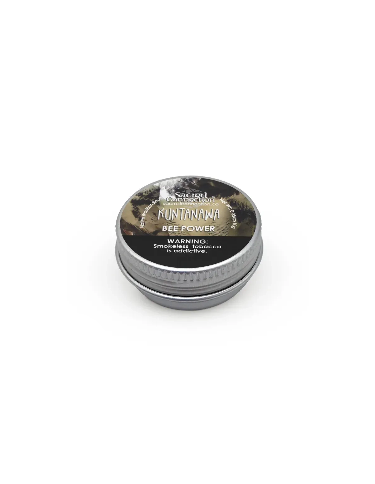 Rapé Kuntanawa – Propolis – boîte métallique de 10 g fermée, étiquette du fournisseur sur le couvercle