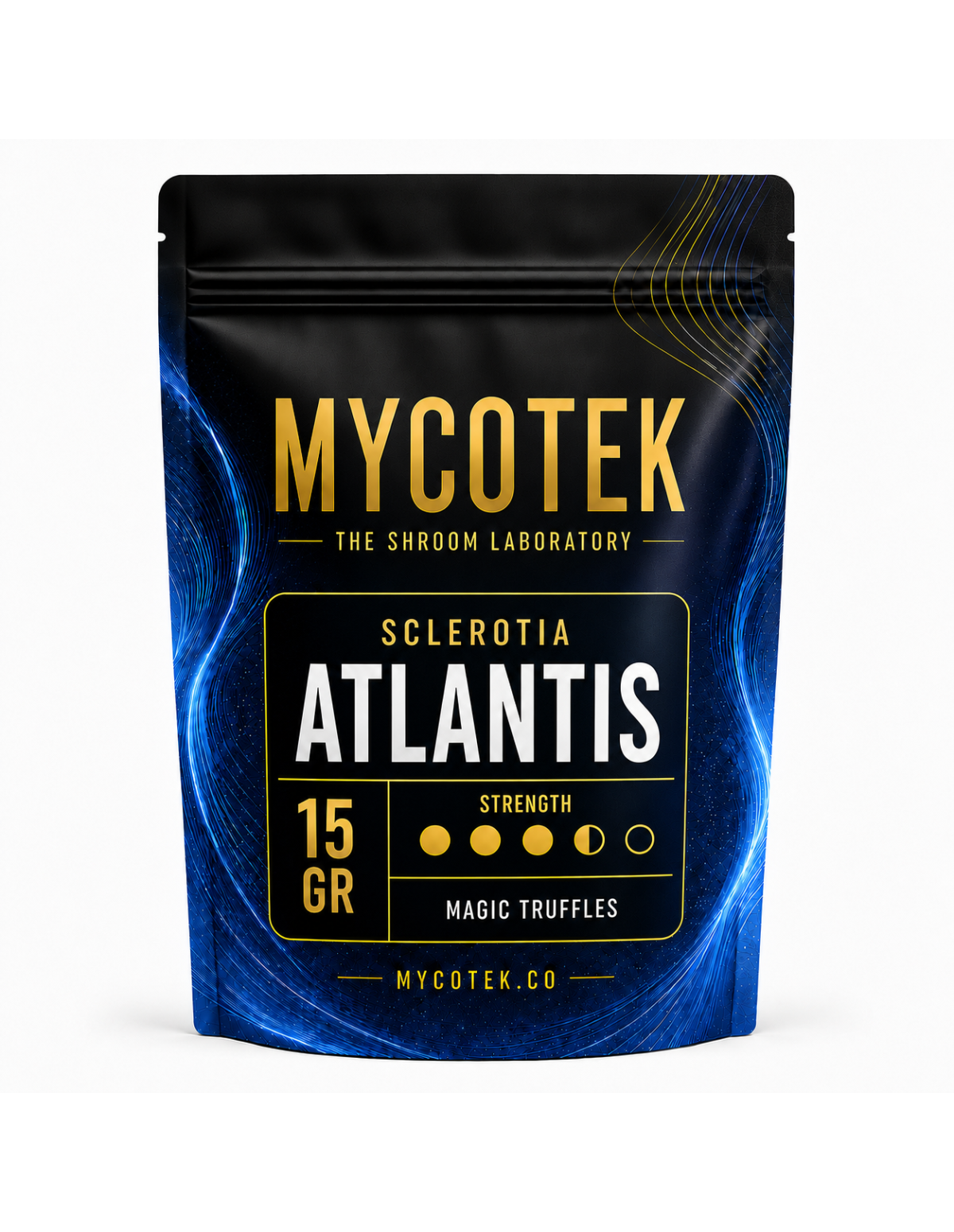 Truffes magiques Psilocybe Atlantis – Mycotek – sachet de 15 g, vue de face