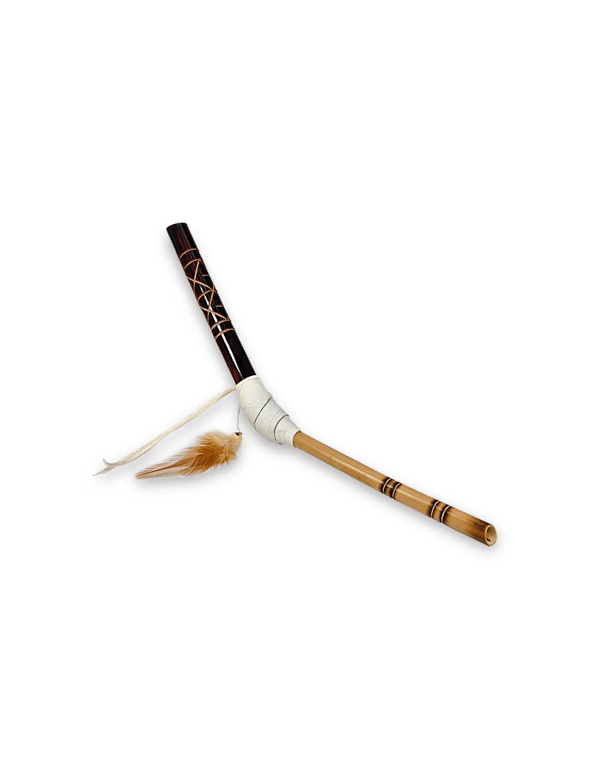 Tepi en bambou et cuir – Araruana Arte – version blanche, gainage de cuir et plume