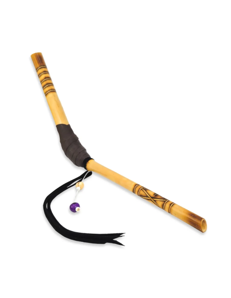 Tepi en bambou et cuir – Araruana Arte – version noire, gainage de cuir, franges et perles