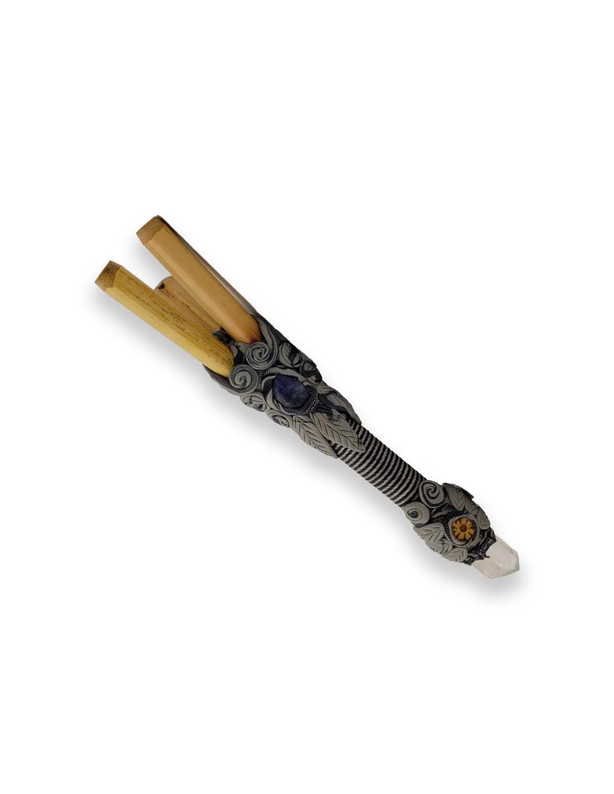 Kuripe en bambou – Crystal Double Barrel – XL – trois tubes de bambou, corps modelé et pointe de cristal