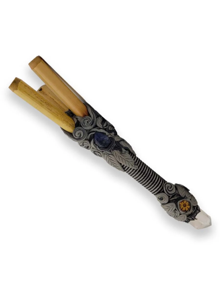 Kuripe en bambou – Crystal Double Barrel – XL – trois tubes de bambou, corps modelé et pointe de cristal
