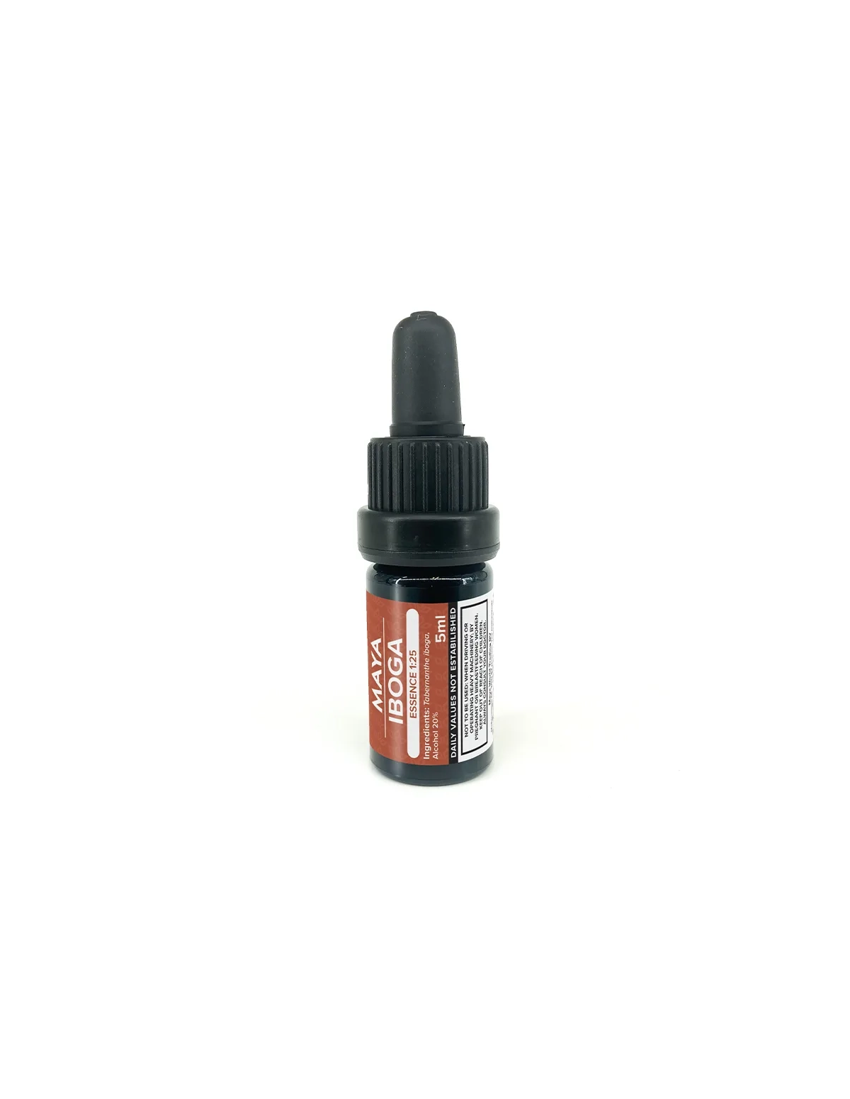 Essence d’iboga 1:25 (Tabernanthe iboga) – écorce de racine, 5 ml – flacon compte-gouttes et son étiquette