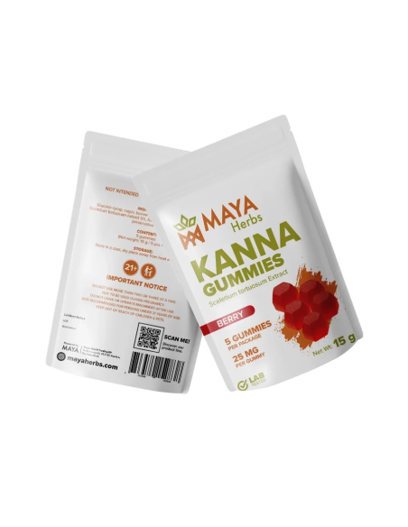 Gummies au kanna (Sceletium tortuosum) – Berry, 5 pièces – sachet, recto et verso