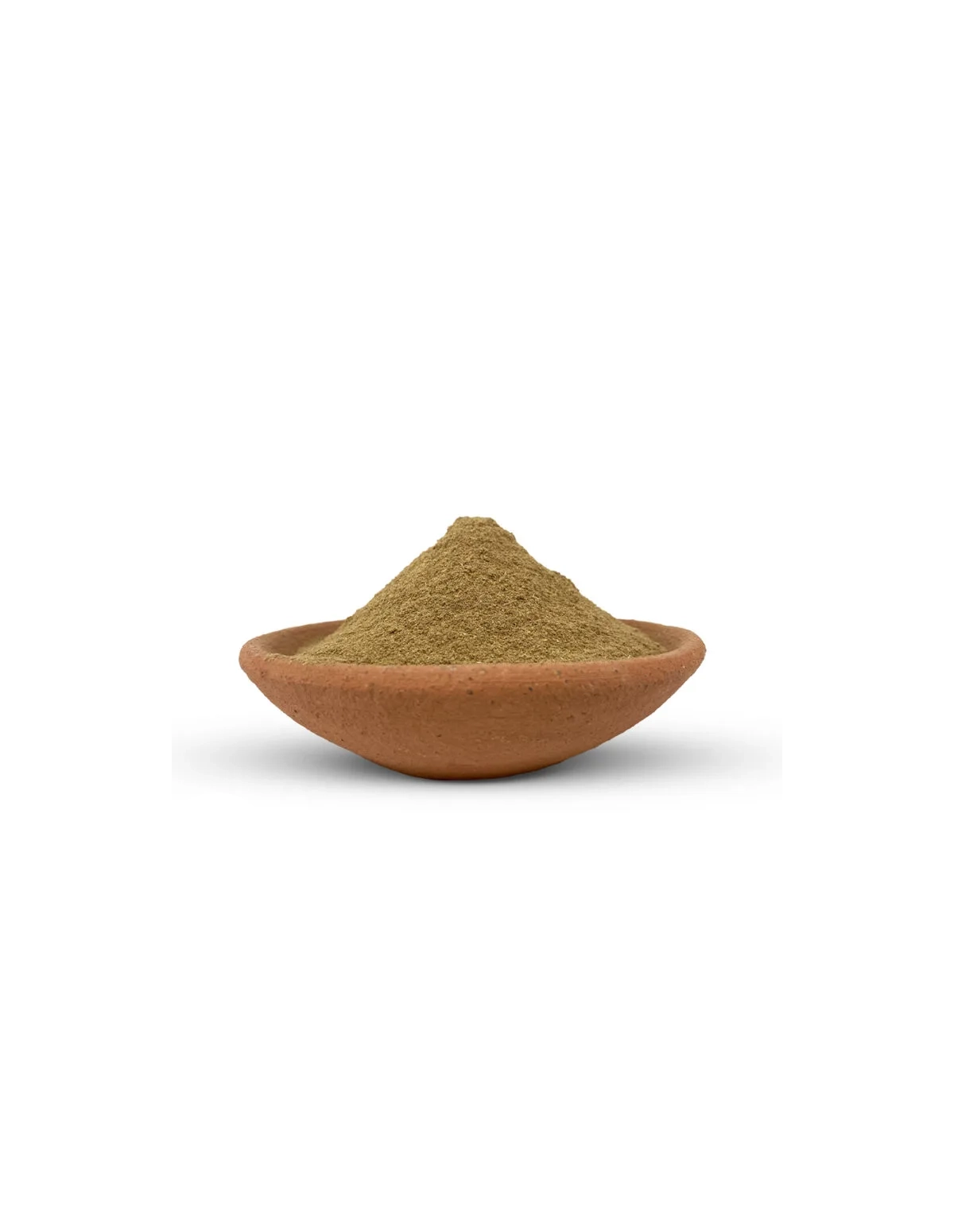 Kanna en poudre fine (Sceletium tortuosum) – Thaïlande – poudre dans une coupelle en terre cuite