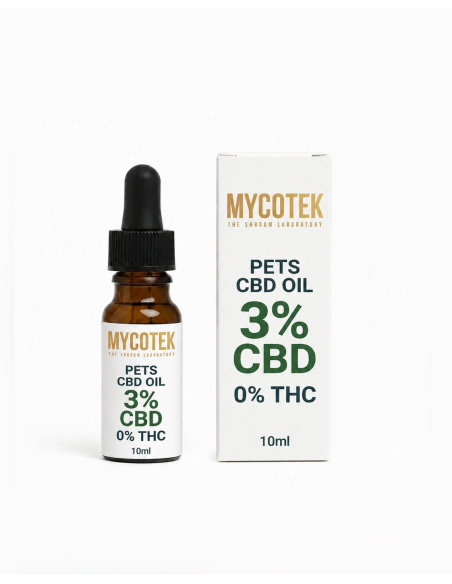 Huile de CBD 3 % – Mycotek, 10 ml – flacon et étui