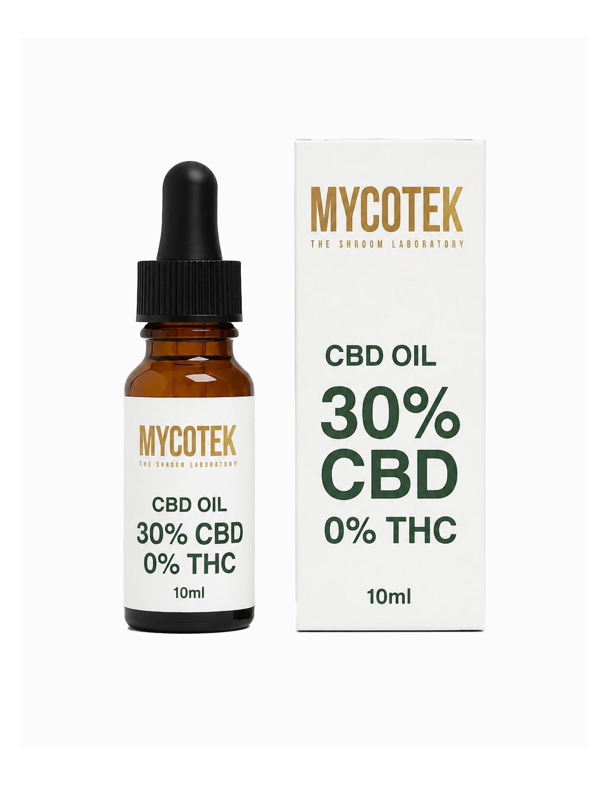 Huile de CBD 30 % – Mycotek, 10 ml – flacon et étui