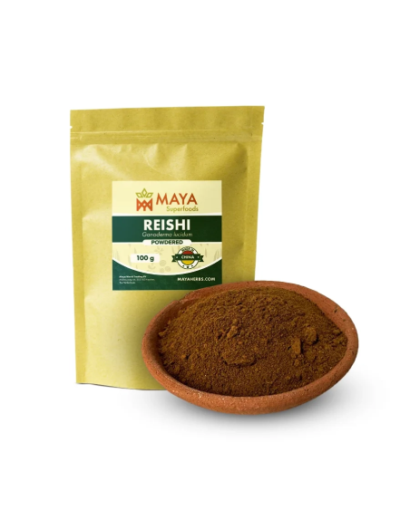 Poudre de reishi (Ganoderma lucidum) – ling zhi de Chine, 100 g – sachet et poudre