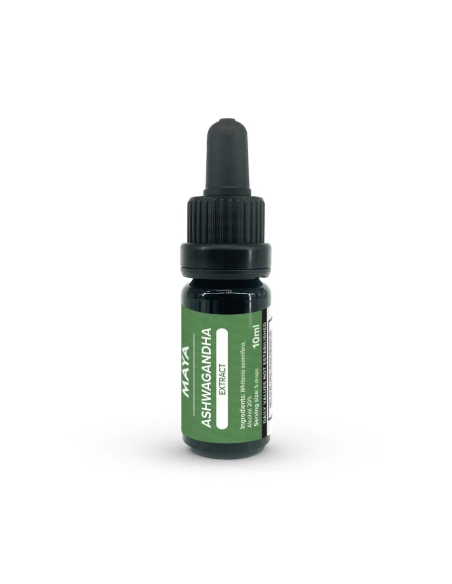 Extrait d’ashwagandha (Withania somnifera), 10 ml – Maya – flacon compte-gouttes et étiquette