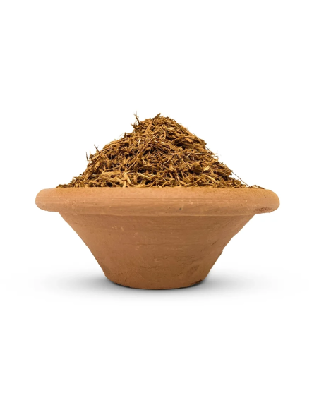 Liane Cielo (Banisteriopsis caapi) – broyée, Pérou – liane broyée dans un bol en terre cuite