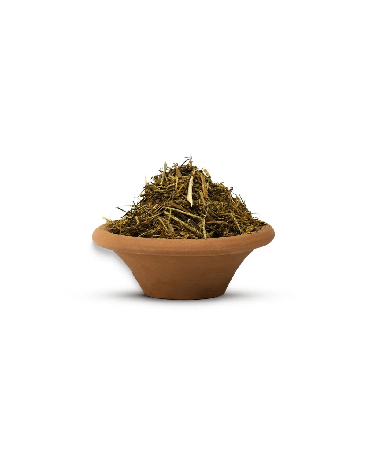 Ayahuasca jaune (Banisteriopsis caapi) – liane broyée du Pérou – liane broyée dans un bol en terre cuite