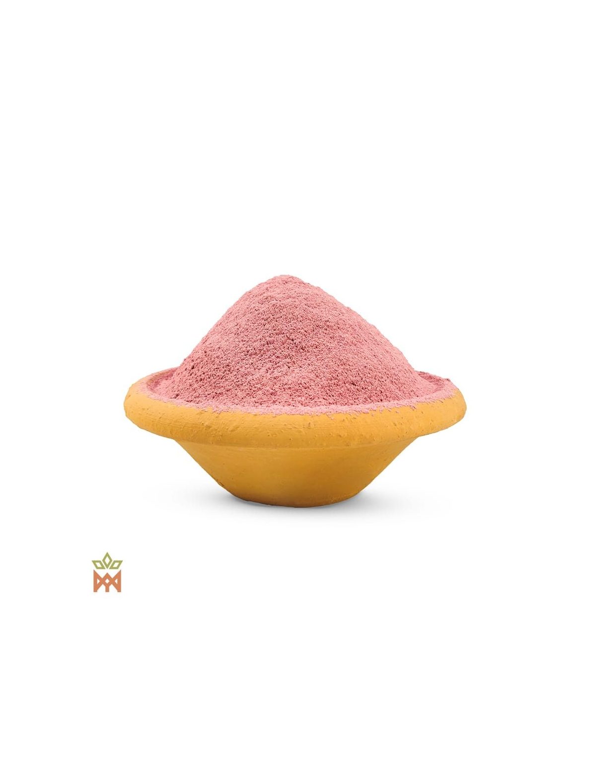 Açaï du Brésil (Euterpe oleracea) – poudre de fruit fine dans une coupelle jaune en terre cuite