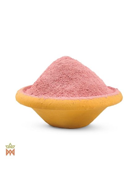 Açaï du Brésil (Euterpe oleracea) – poudre de fruit fine dans une coupelle jaune en terre cuite