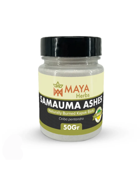 Cendre d’écorce de samauma du Brésil – Poudre, Ceiba pentandra – pot étiqueté, vue de face