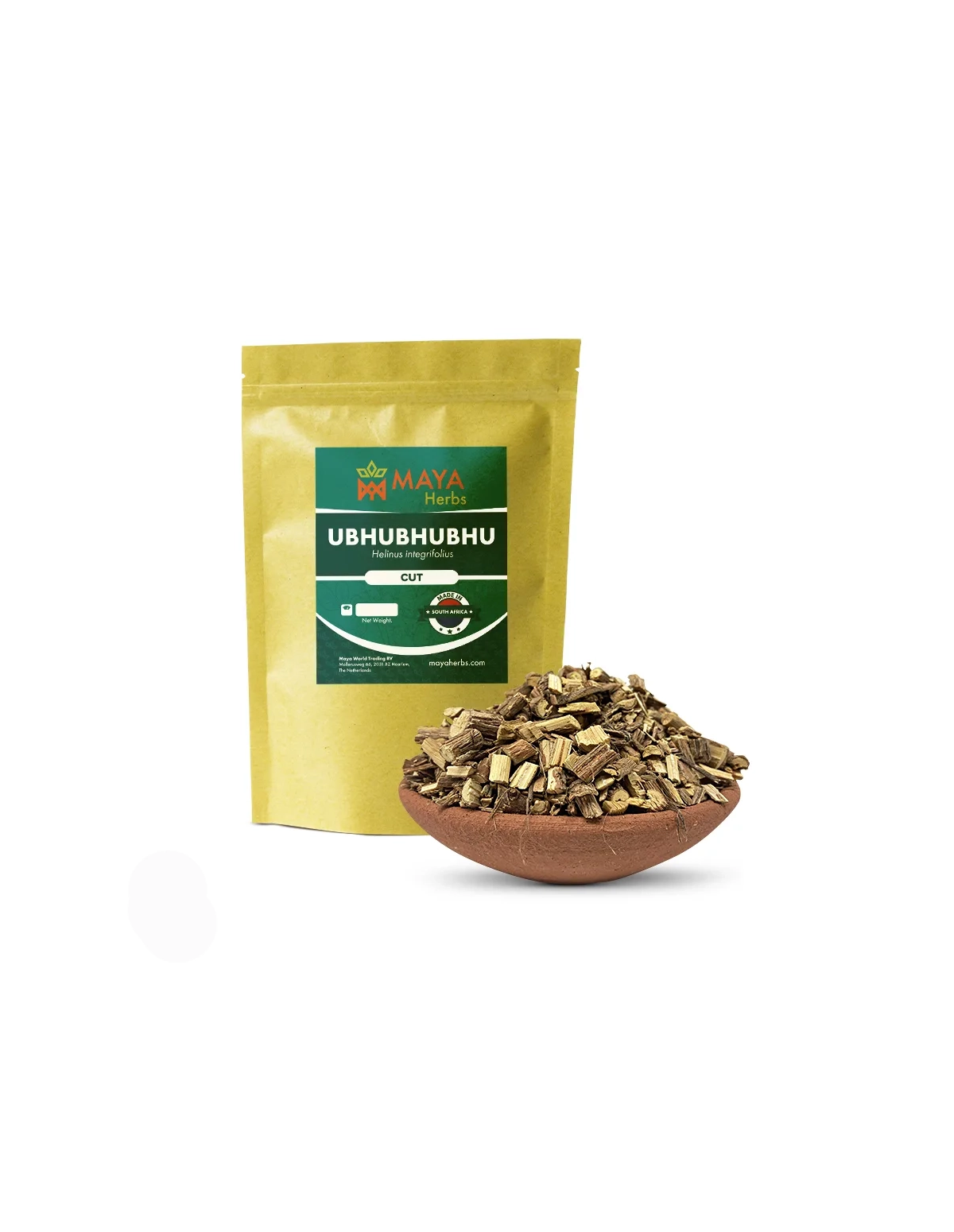 Ubhubhubhu – Helinus integrifolius – sachet Maya Herbs et bois coupé dans une coupelle