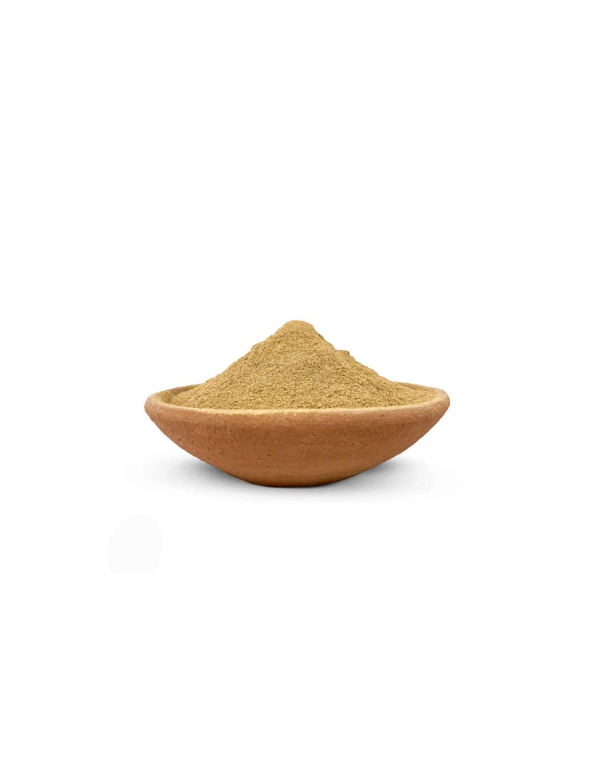 Iboga (Tabernanthe iboga) – poudre d’écorce de racine brun clair dans un bol en terre cuite