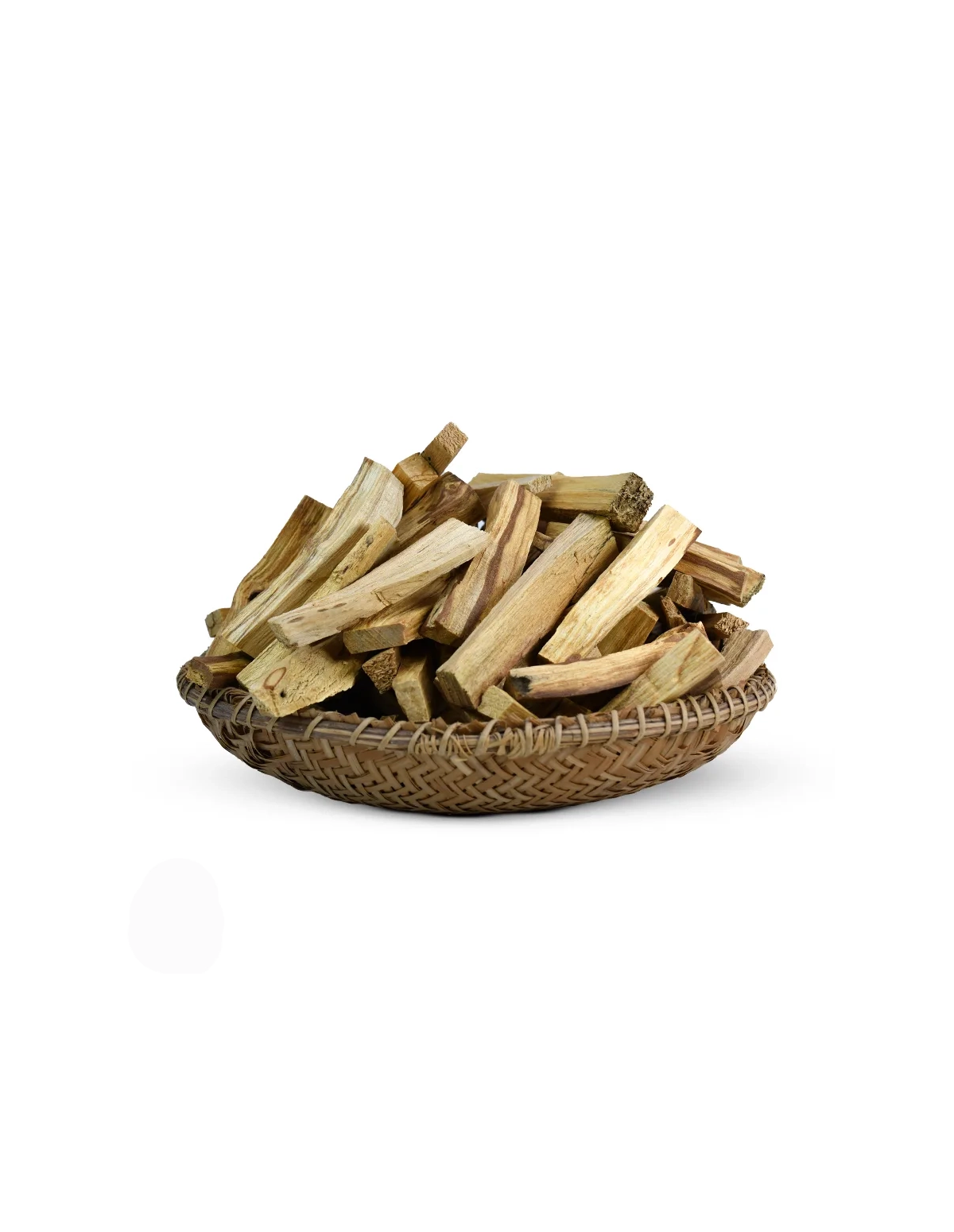 Palo santo du Pérou – Petits bâtonnets coupés, Bursera graveolens – bâtonnets dans une corbeille tressée, détail