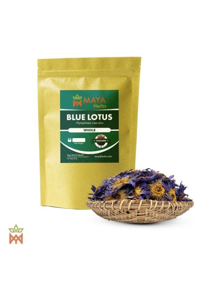 Lotus bleu (Nymphaea caerulea) – sachet Maya Herbs et fleurs entières séchées dans un panier tressé