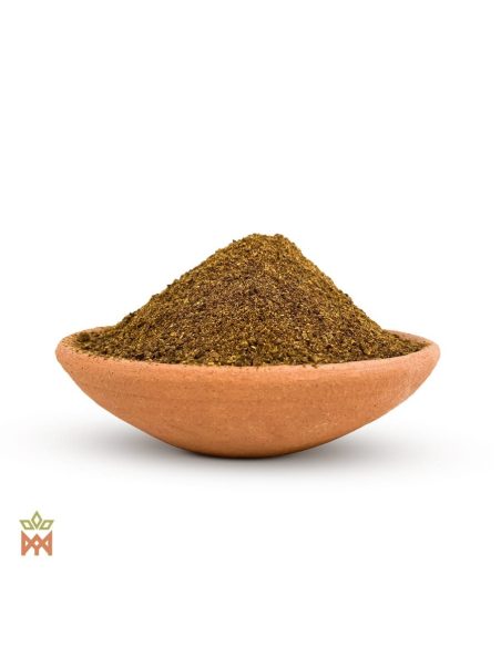 Rue de Syrie du Pakistan – Graines en poudre, Peganum harmala – graines moulues dans un bol en terre cuite