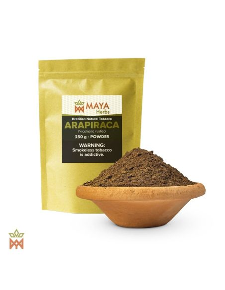 Mapacho Arapiraca du Brésil – Feuille en poudre, Nicotiana rustica – sachet kraft étiqueté et coupelle de poudre