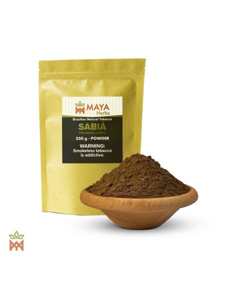 Mapacho Sabiá du Brésil – Poudre fine de feuille, Nicotiana rustica – sachet kraft étiqueté et coupelle de poudre