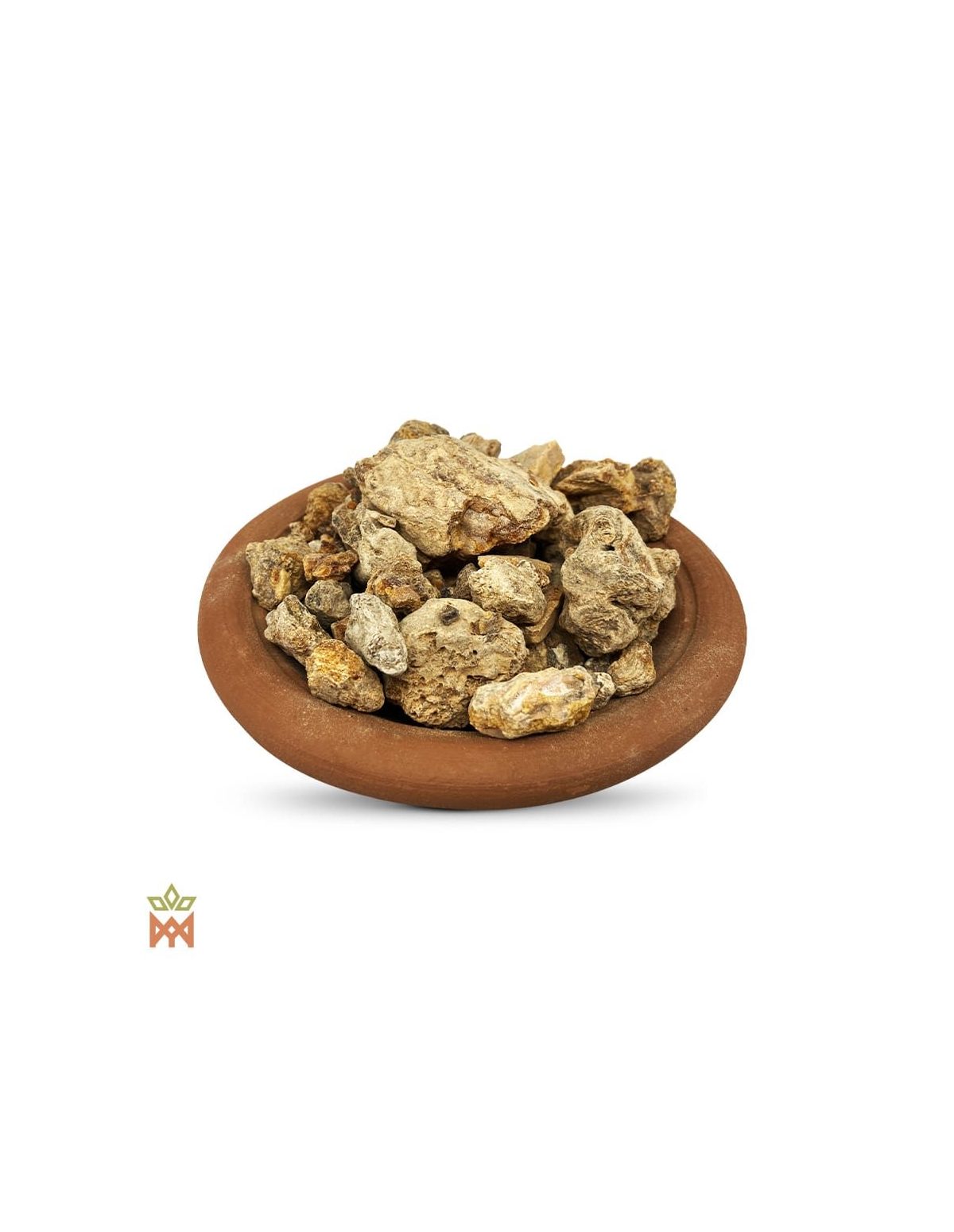 Copal noir du Mexique – morceaux irréguliers dans une coupelle en terre cuite, détail