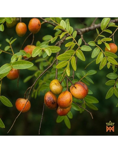 Huile de copaïba du Brésil – illustration du fournisseur : rameau feuillu avec fruits orangés