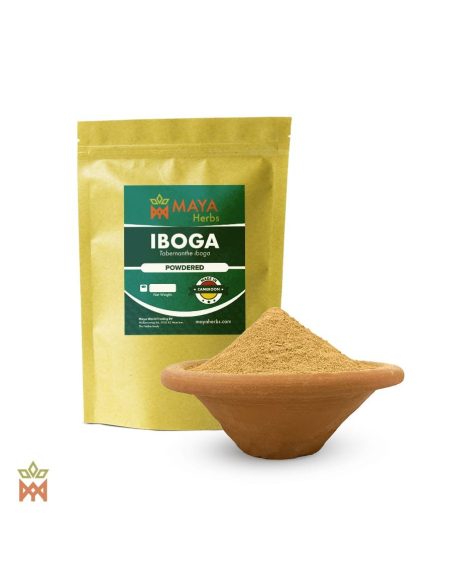 Poudre de racine d’iboga (Tabernanthe iboga) – sachet Maya Herbs et coupe de poudre fine