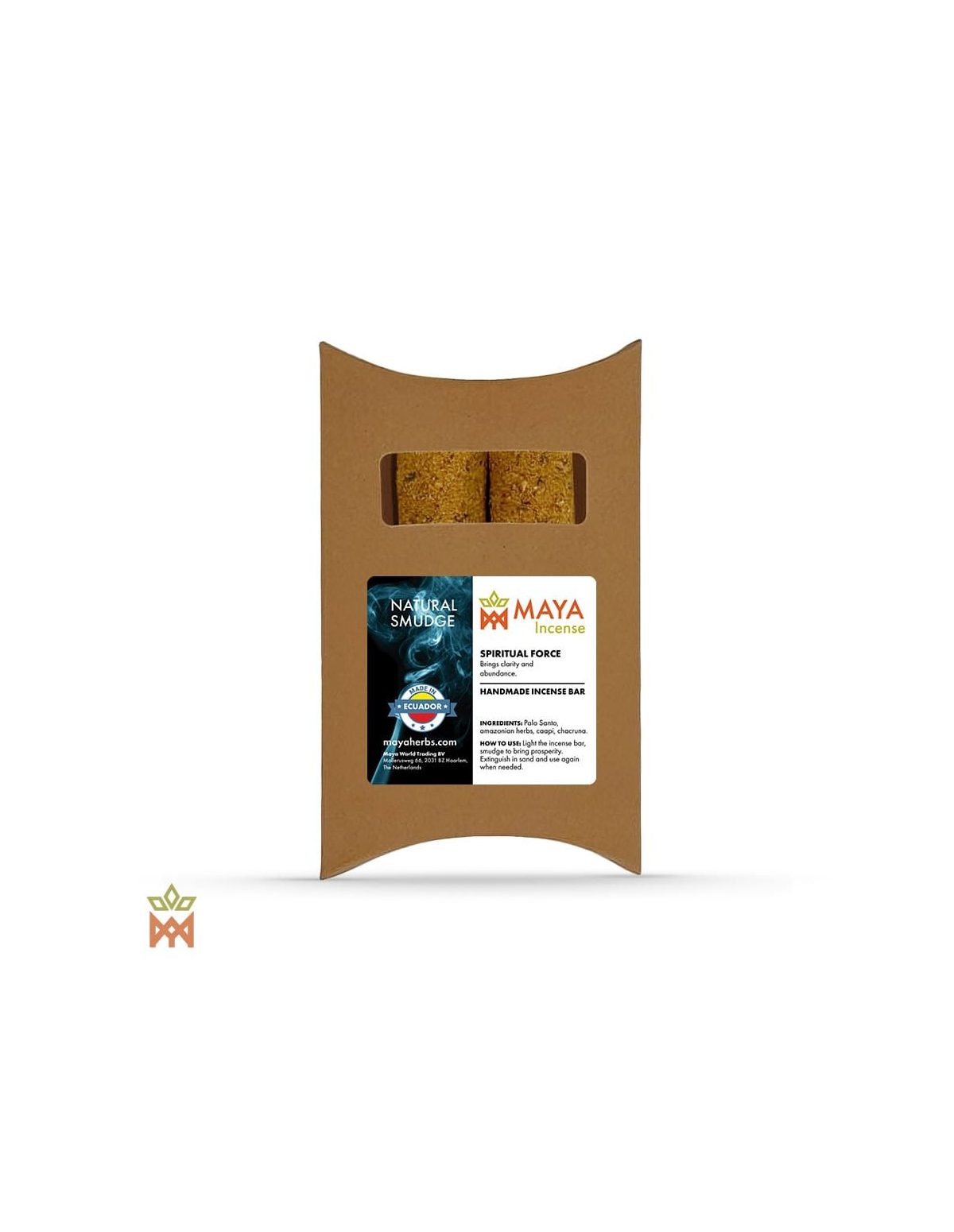 Barres d’encens palo santo et caapi d’Équateur – boîte kraft à fenêtre, étiquette Maya Incense