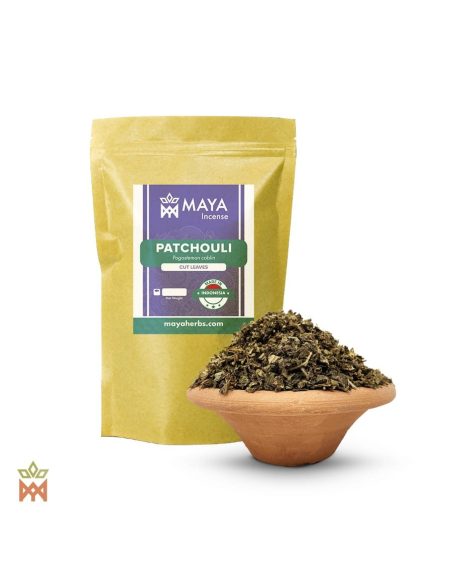 Feuilles de patchouli (Pogostemon cablin) – sachet Maya Incense et coupe de feuilles coupées