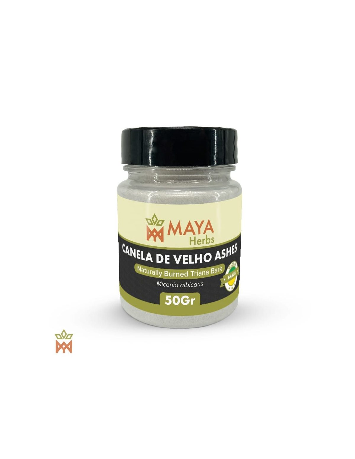 Canela de Velho du Brésil – Cendre d’écorce, Miconia albicans – pot étiqueté, vue de face