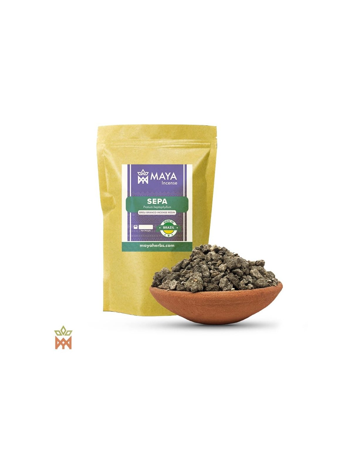 Breu Branco du Brésil – Résine d’encens de sève, Protium heptaphyllum – sachet étiqueté sepa et bol de granules de résine
