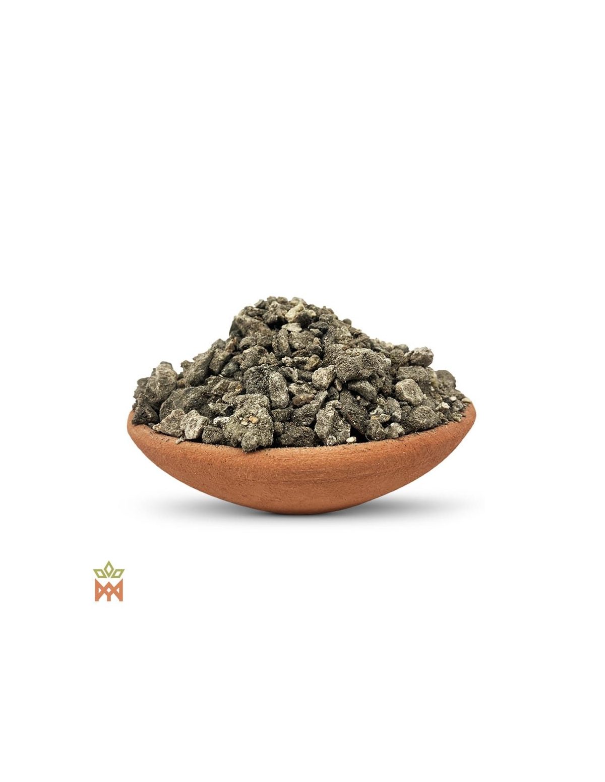 Breu Branco du Brésil – granules de résine gris dans un bol en terre cuite, détail