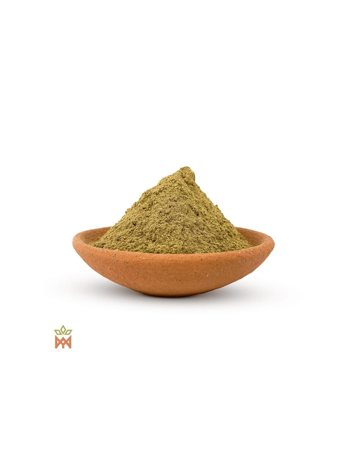 Manayupa en poudre (Desmodium molliculum) – poudre vert olive dans une coupelle en terre cuite