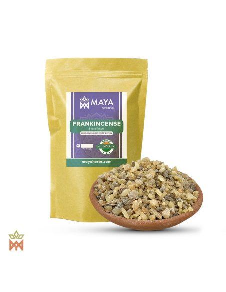 Oliban d’Inde – Résine d’encens, Boswellia sacra – sachet étiqueté et bol de larmes d’oliban