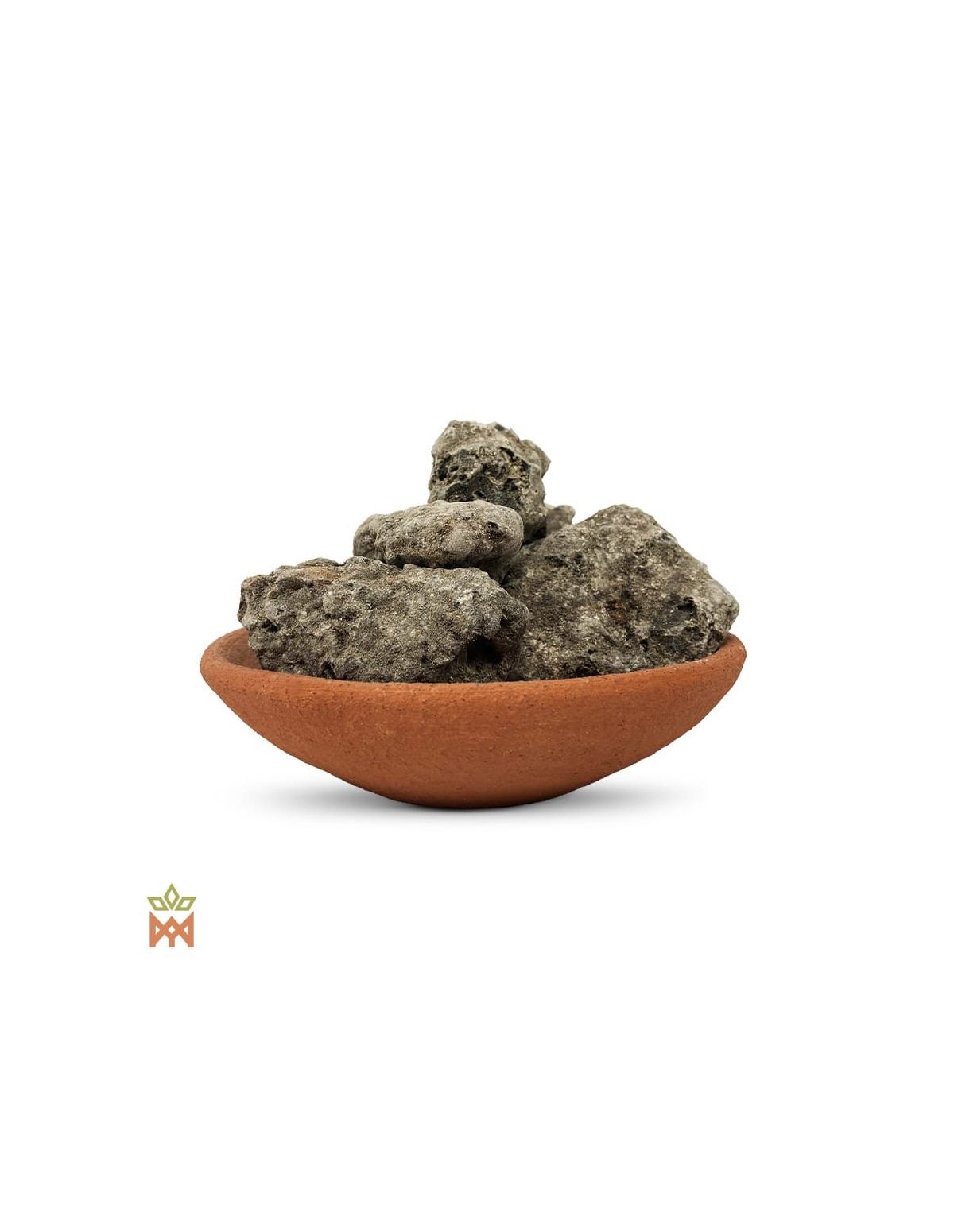 Copal gris du Pérou – Résine de sève, Dacryodes peruviana – gros morceaux rugueux de copal gris dans un bol en terre cuite