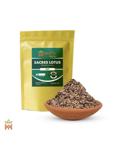 Lotus sacré (Nelumbo nucifera) – sachet Maya Herbs et fleurs coupées dans un bol en terre cuite