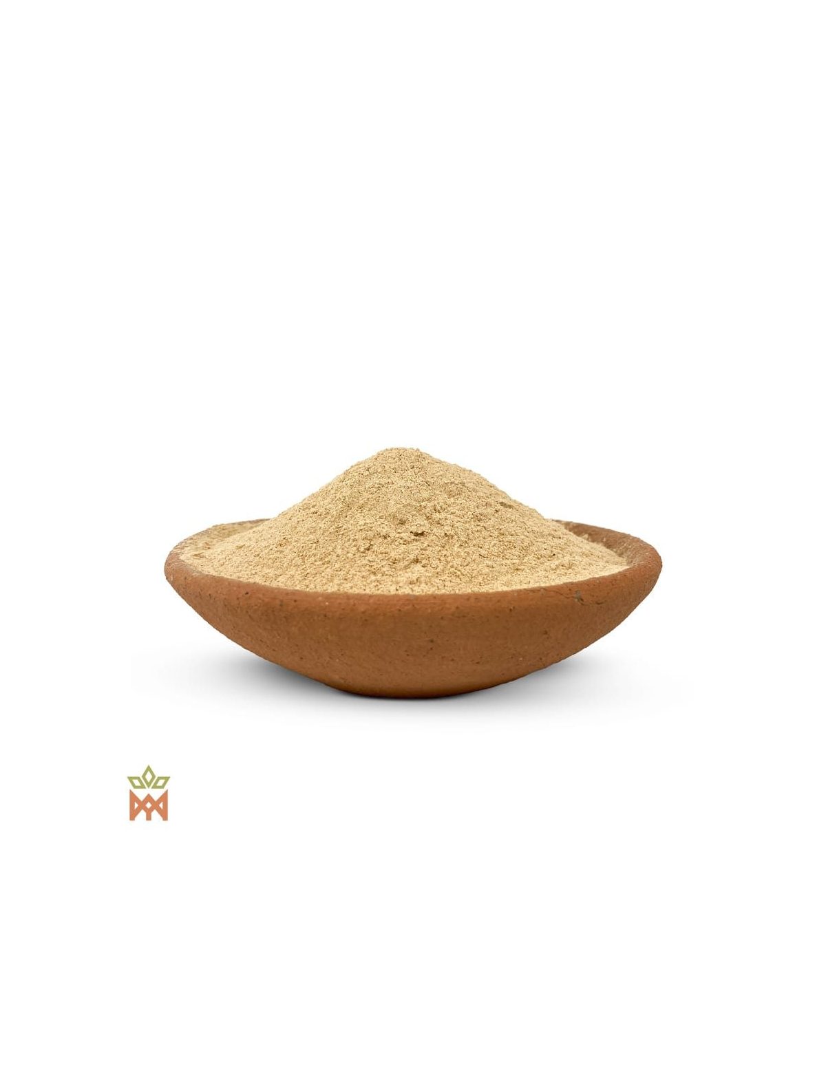 Jergon sacha (Dracontium loretense) – poudre de racine beige clair dans un bol en terre cuite