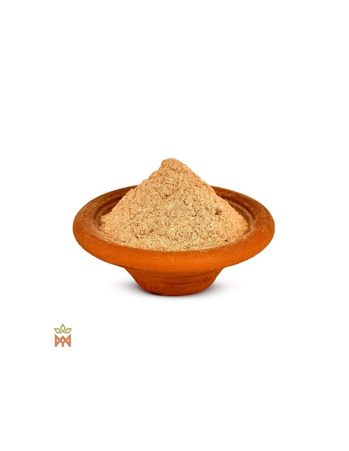 Poudre de racine de bangalala (Eriosema cordatum) – poudre fine beige clair dans un bol en terre cuite