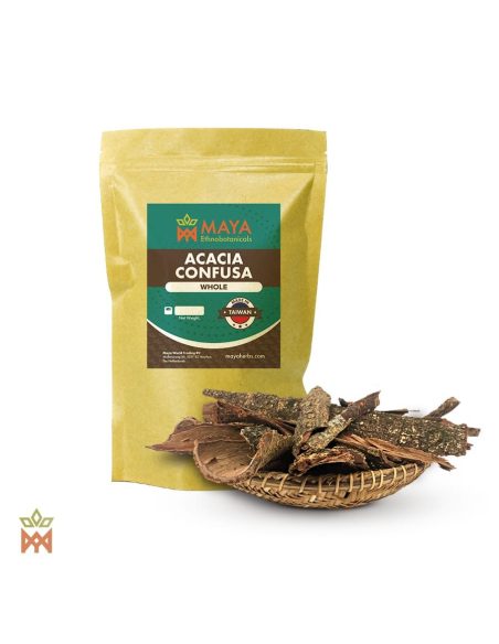 Écorce d’acacia de Taïwan – Écorce entière, Acacia confusa – sachet étiqueté et corbeille de lanières d’écorce