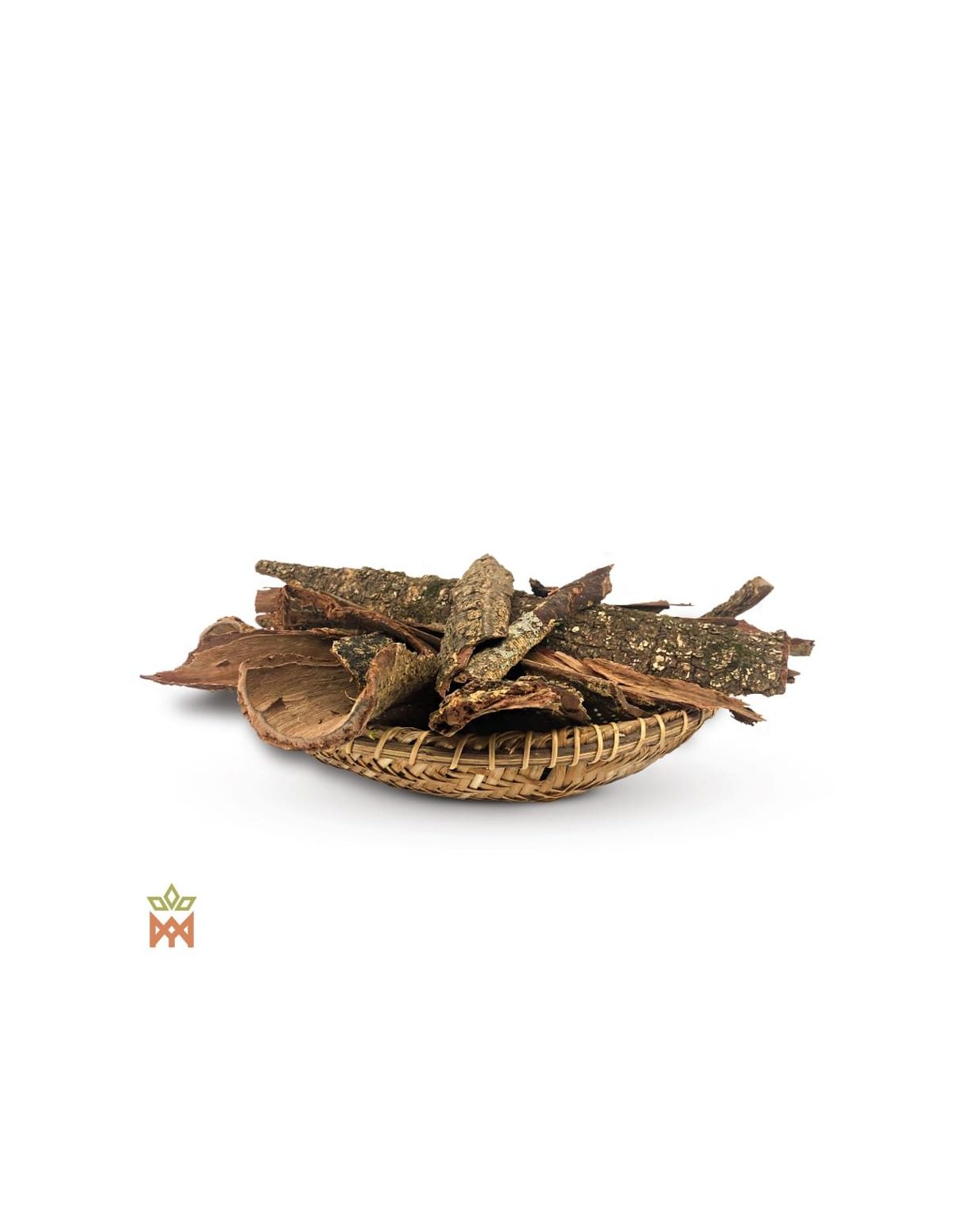 Écorce d’acacia de Taïwan – Écorce entière, Acacia confusa – morceaux d’écorce entiers dans une corbeille tressée