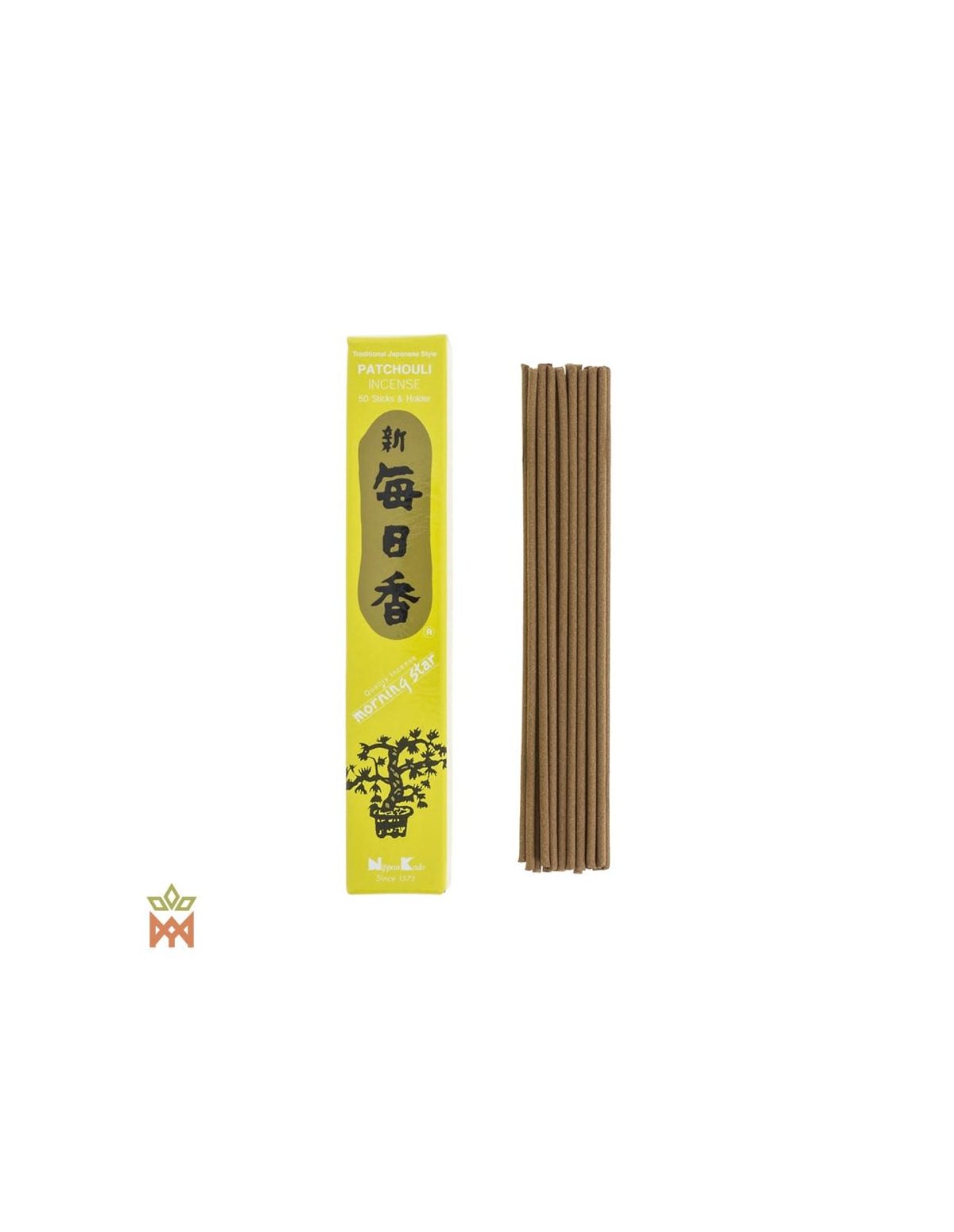 Encens patchouli Morning Star – 50 bâtonnets, Pogostemon cablin – boîte et bâtonnets