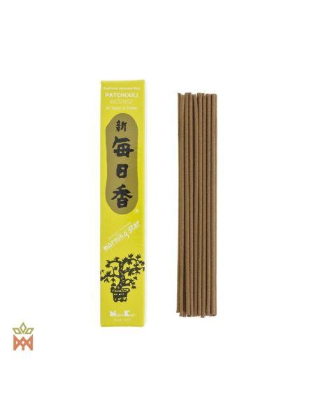 Encens patchouli Morning Star – 50 bâtonnets, Pogostemon cablin – boîte et bâtonnets