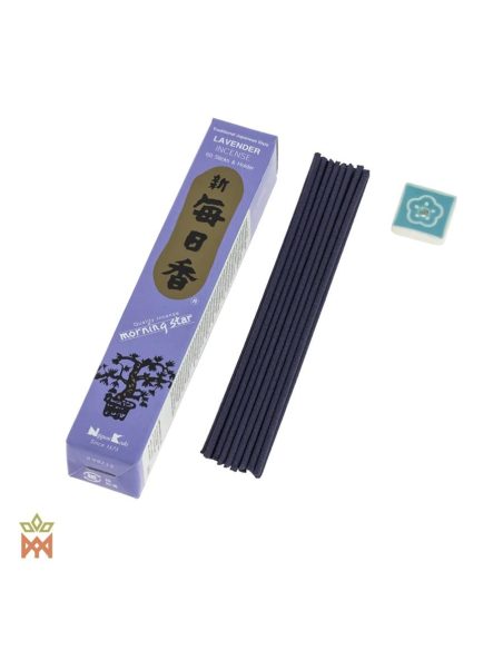 Lavande Morning Star du Japon – Bâtonnets d’encens sans tige – boîte, bâtonnets et support